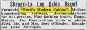 Hoyers Resort (Fords Modern Cabins, Shangri-La Log Cabin Resort, Bentons) - May 1948 Ad